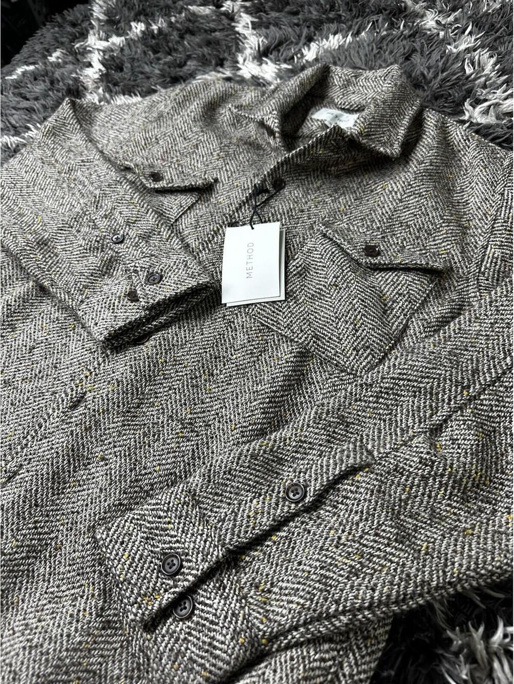 NWT Method Mens XL Herringbone Tweed Flannel Shacket Button Shirt Jacket